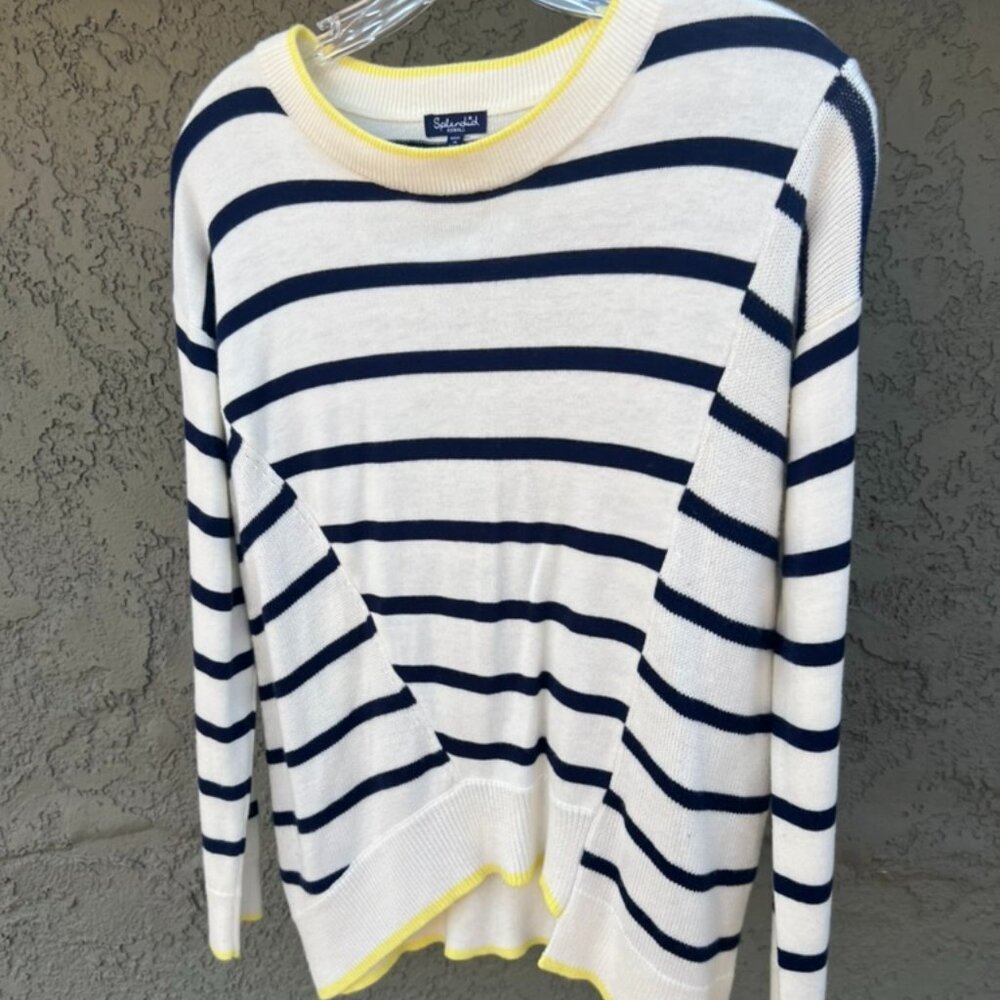 SPLENDID Avery White Striped Asymmetrical Sweater